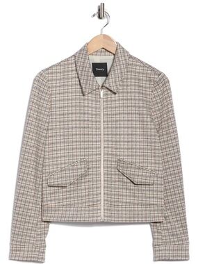 Theory Beige Plaid Zip-Front Blazer Jacket